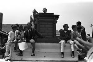 Children around a podium in George Washington Carver Park in Selma, Alabama, during a commemoration of the Selma to Montgomery March.