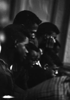 Young men in the balcony at Brown Chapel AME Church in Selma, Alabama, during a civil rights meeting.