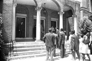 Students and faculty from Tuskegee Institute attempting to desegregate Tuskegee Methodist Church.
