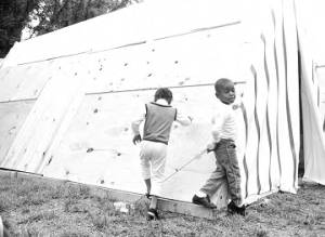 Children playing outside plywood shacks in Resurrection City, an encampment constructed on the National Mall in Washington, D.C., during the Poor People's Campaign.