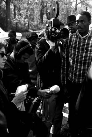 Journalist and cameramen in Tuskegee, Alabama, during a student demonstration to protest the murder of Samuel L. Younge, a civil rights worker.