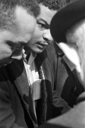 Wendell Wilkerson speaking to a law enforcement offices in Tuskegee, Alabama, to protest the murder of Samuel L. Younge, a civil rights worker.