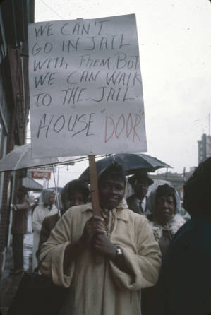 Demonstrators marching to the Jefferson County courthouse in Birmingham, Alabama, to protest the incarceration of Martin Luther King, Jr., and several other civil rights leaders.