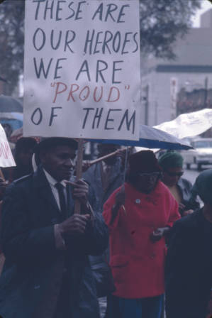 Demonstrators marching to the Jefferson County courthouse in Birmingham, Alabama, to protest the incarceration of Martin Luther King, Jr., and several other civil rights leaders.