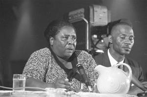 Fannie Lou Hamer speaking at a hearing of the Senate Subcommittee on Employment, Manpower, and Poverty at the Heidelberg Hotel in Jackson, Mississippi.