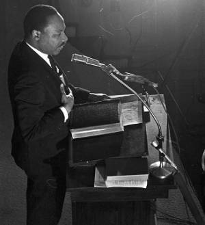 Martin Luther King, Jr., speaking to an audience at Tabernacle Baptist Church in Selma, Alabama.