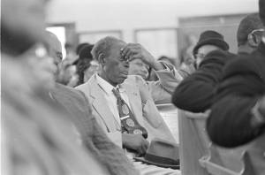 Audience at Maggie Street Baptist Church in Montgomery, Alabama, probably listening to Martin Luther King, Jr., speak.