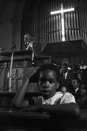 Martin Luther King, Jr., speaking to an audience at Brown Chapel AME Church in Selma, Alabama.