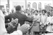 Hosea Williams addressing a crowd in downtown Eutaw, Alabama.