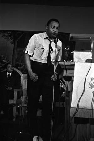 Hosea Williams speaking to an audience at St. Paul AME Church in Birmingham, Alabama.