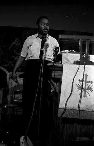 Hosea Williams speaking to an audience at St. Paul AME Church in Birmingham, Alabama.