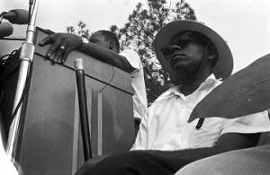 Martin Luther King, Jr., addressing an audience in front of the state capitol in Jackson, Mississippi, at the end of the "March Against Fear" begun by James Meredith.