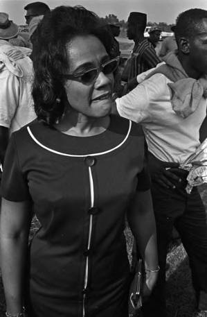 Coretta Scott King at a rest stop during the "March Against Fear" through Mississippi, begun by James Meredith.