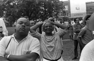 Audience at a gathering in Canton Square in downtown Canton, Mississippi, during the "March Against Fear" begun by James Meredith.
