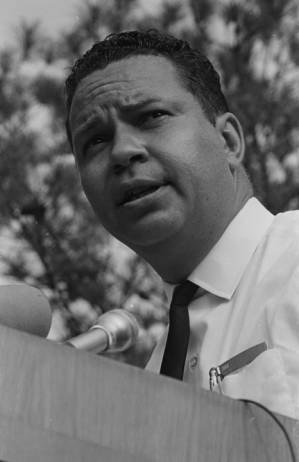 Dr. Alvin F. Pouissant addressing an audience in front of the state capitol in Jackson, Mississippi, at the end of the "March Against Fear" begun by James Meredith.