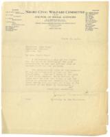 Correspondence Between Negro Civic Welfare Committee of the Council of Social Agencies and Mrs. John Hope, March 21, 1921