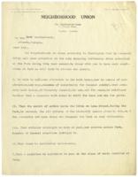 Correspondence Between Neighborhood Union and the Park Commissioner, circa 1922