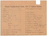 Neighborhood Union Questionnaire, circa 1930