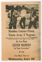 "Maddox Carries Pistol, Turns Away 3 Negroes", circa 1965
