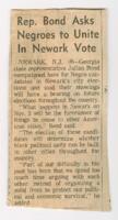 "Rep. Bond Asks Negroes to Unite in Newark Vote", October 10, 1968