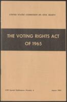 United States Commission on Civil Rights: The Voting Rights Act of 1965, August 1965