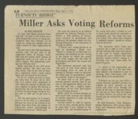 "Miller Asks Voting Reforms", August 6, 1975