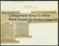 "College Park Voters To Allow Black Parade On Redistrcting Suit", March 16, 1976