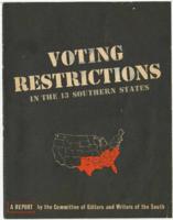 "Voting Restrictions in the 13 Southern States", circa 1944