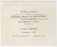 National Council of Negro Women Announcement Election Card, November 9, 1957
