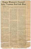 "Negro Women's Council Asks Truman End Job Bias" Article, November 29, 1950