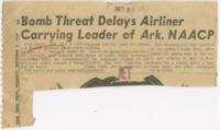 "Bomb Threat Delays Airliner Carrying leader of [Arkansas] N.A.A.C.P." Article, October 5, 1959