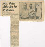 "Mrs. Bates Asks Ike for Protection" Article, August 14, 1959