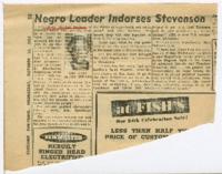 "Negro Leader Endorses Stevenson" Article, October 15, 1952