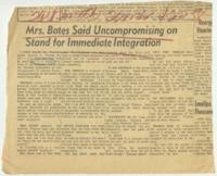 "Mrs. Bates Said Uncompromising On Stand for Immediate Integration" Article, April 22, 1958
