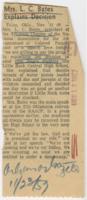 "Mrs. L. C. Bates Explains Decision" Article, November 23, 1957