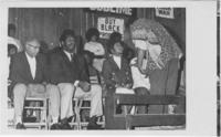 Reverend Ed Riddick Welcomes Attorney Jewel Lafontant to an Operation Breadbasket Meeting, October 3, 1970