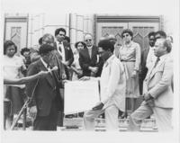 Joseph E. Lowery Accepting a Petition from Richard Boone on the Steps of Atlanta City Hall, 1981
