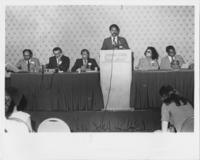 Arthur Langford Speaks During a Panel Discussion, circa 1980