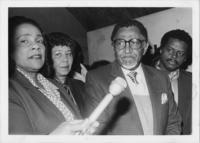 Joseph E. Lowery Being Interviewed During Nicaraguan Mayor's Visit, 1986