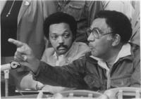 Joseph E. Lowery and Jesse Jackson Speaking at a Press Conference, April 19, 1982
