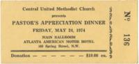Pastor's Appreciation Dinner Ticket, May 24, 1974