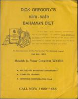 Dick Gregory's Slim Safe Bahamian Diet Advertisement Flyer, circa 1990