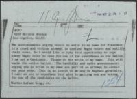 Telegram to KGFJ Radio from Martin Luther King, Jr., November 2, 1964