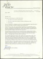 Correspondence and Enclosures Regarding the 20/20 Vision National Project, June 1, 1988
