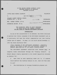 Court filings: District Court, the districts' reply to Arkansas Department of Education's (ADE's) response to their motion for summary judgment on the issue of teacher retirement matching