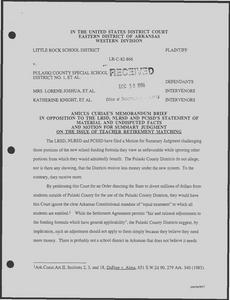 District Court, Amicus Curiae's memorandum brief in opposition to the Little Rock School District (LRSD), North Little Rock School District (NLRSD), and Pulaski County Special School District's (PCSSD's) statement of material and undisputed facts and motion for summary judgment on the issue of teacher retirement matching