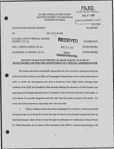 Court filings: District Court, motion to have Southwest Junior High School placed in receivership and for the appointment of a special administrator; District Court, memorandum of the Joshua intervenors in support of their motion to have Southwest Junior High School placed in receivership and for the appointment of a special administrator