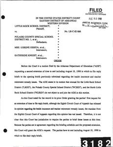 Court filings concerning remedies on the issues of teacher retirement and health insurance and ADE's interrogatories to LRSD and NLRSD