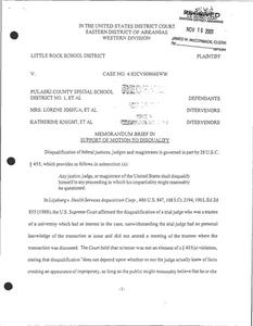 Court filings: District Court, memorandum brief in support of motion to disqualify Judge Susan Webber Wright