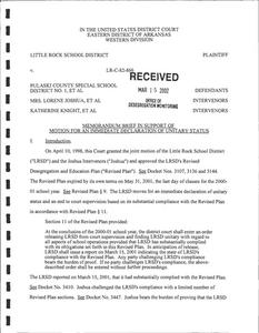 Court filings: District Court, memorandum brief in support of motion for an immediate declaration of unitary status; District Court, exhibits one through three from memorandum brief